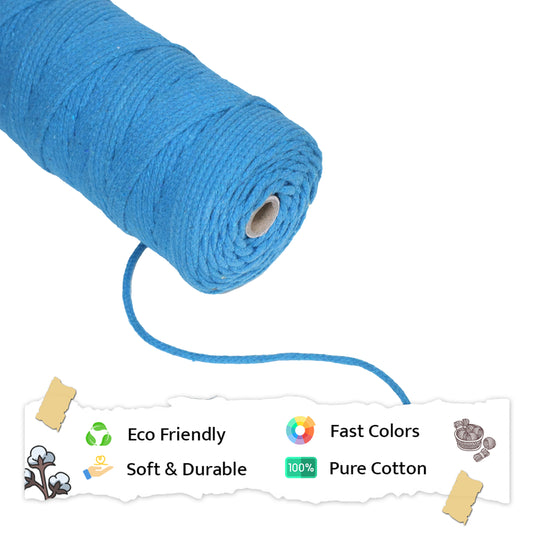 4mm Knitted | Bright Blue | 140 Meters | 1Kg Spool | Cotton