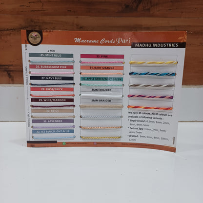 Macrame Cords Pari Sample Card - 40 Colors, All Textures & Sizes