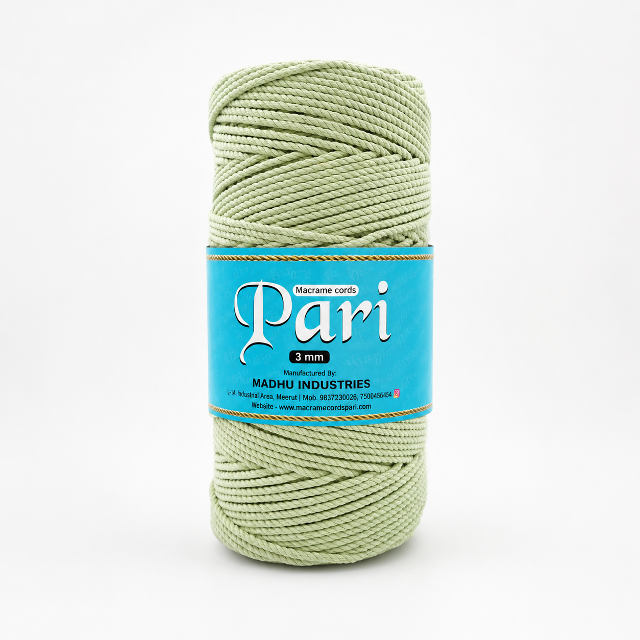 3mm Twisted (3ply) |Sage Colour| 200-250 Meters| Cotton | 1Kg Spool