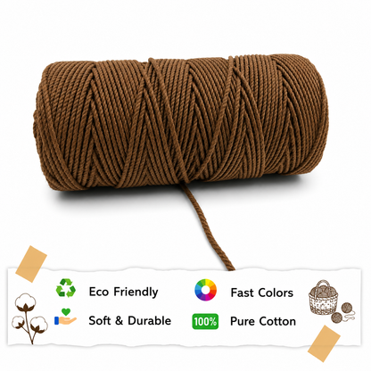 3mm Twisted (3Ply) | Coffee Brown | 200 - 250 Metres | 1kg Spool | Cotton | No 05