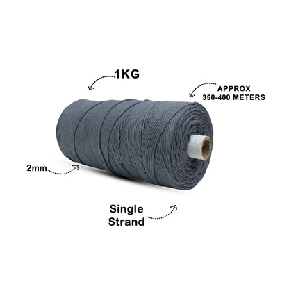 2mm Single Strand | Dark Grey | 350 - 400 Metres | 1kg Spool | Cotton | No 02