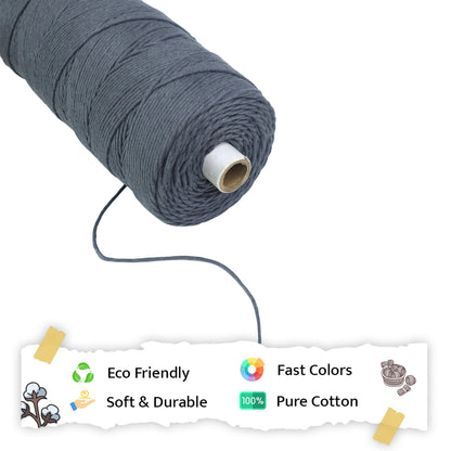 2mm Single Strand | Dark Grey | 350 - 400 Metres | 1kg Spool | Cotton | No 02