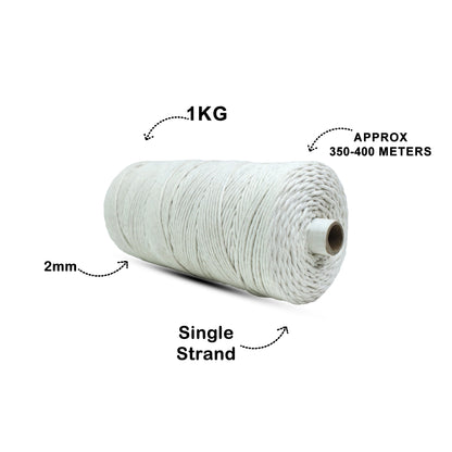 2mm Single Strand | Off White | 350 - 400 Metres | 1kg Spool | Cotton | No 04