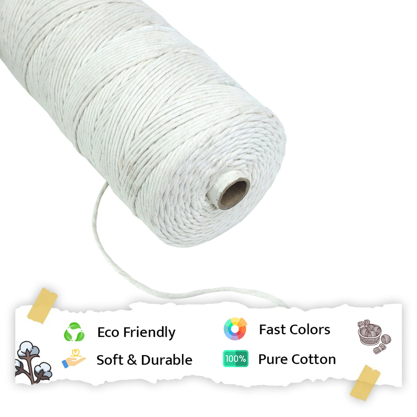 2mm Single Strand | Off White | 350 - 400 Metres | 1kg Spool | Cotton | No 04