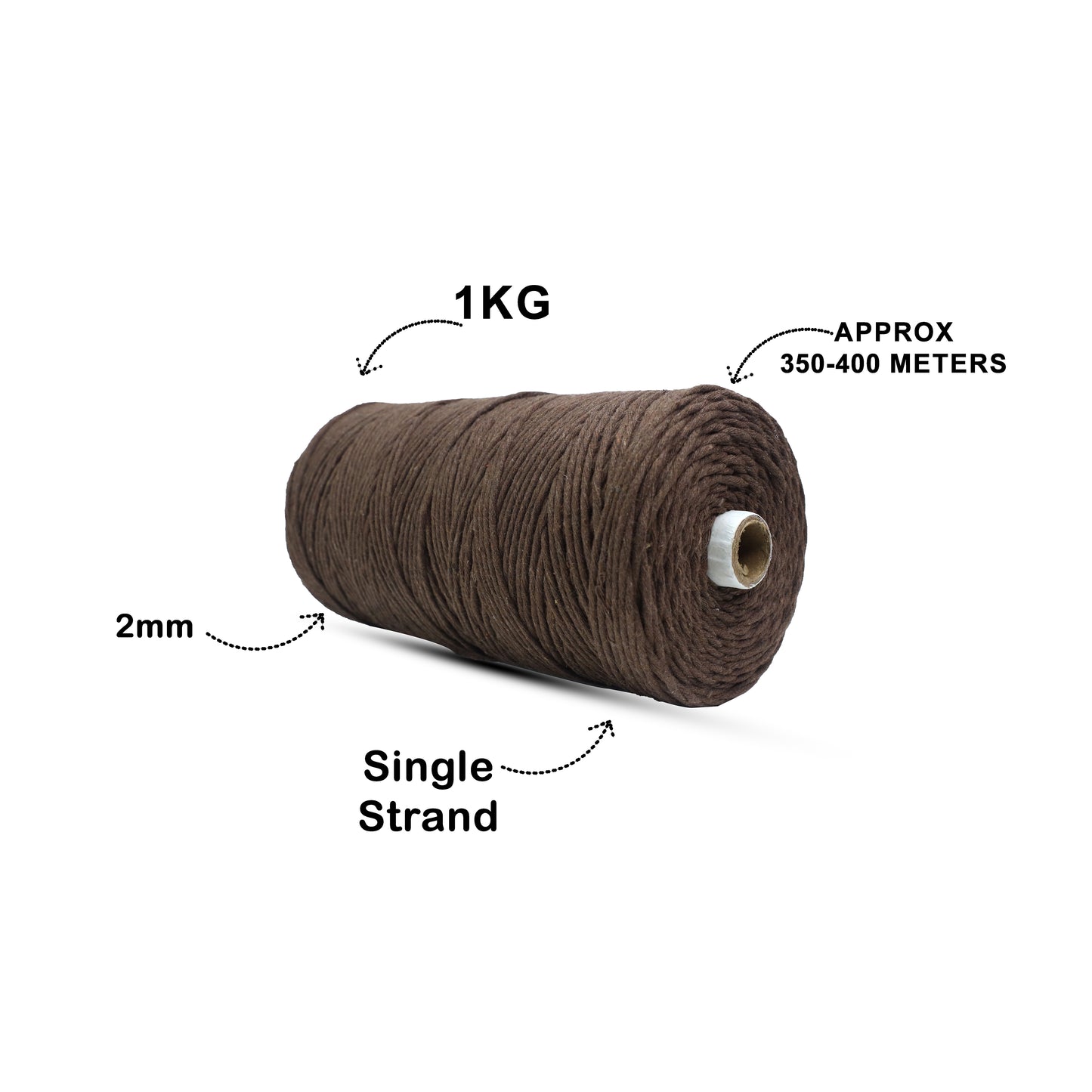 2mm Single Strand | Coffee Brown | 350 - 400 Metres | 1kg Spool | Cotton | No 05