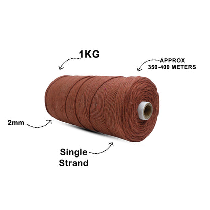 2mm Single Strand | Chocolate | 350 - 400 Metres | 1kg Spool | Cotton | No 06