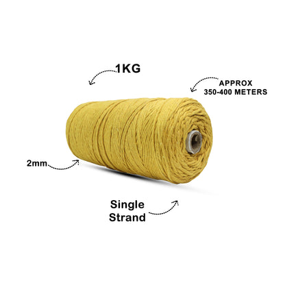 2mm Single Strand | Mustard | 350 - 400 Metres | 1kg Spool | Cotton | No 07