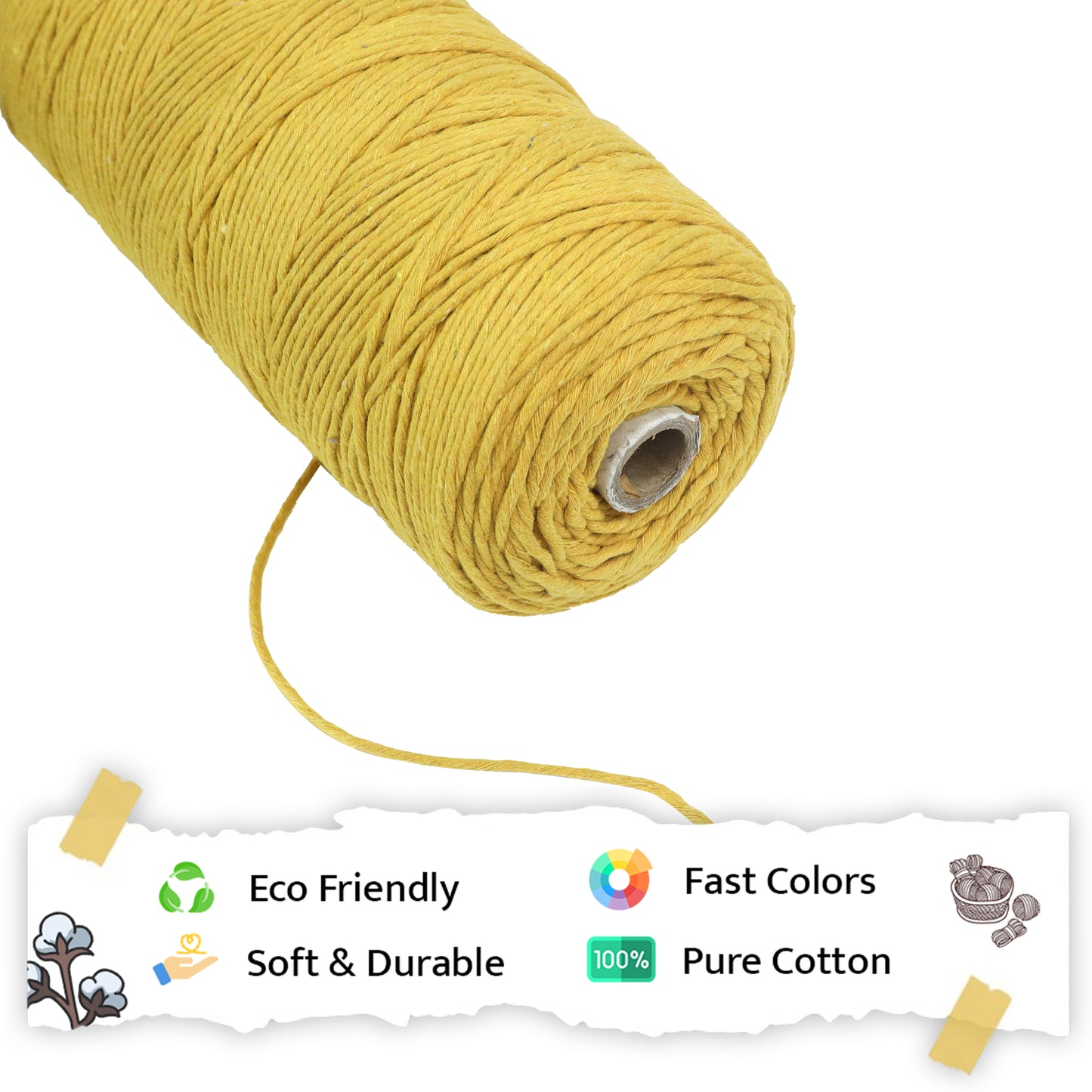 2mm Single Strand | Mustard | 350 - 400 Metres | 1kg Spool | Cotton | No 07