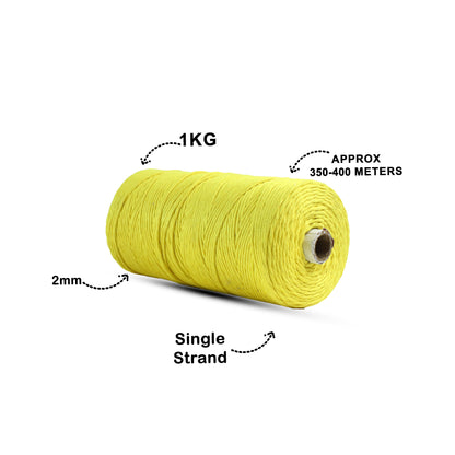 2mm Single Strand | Yellow | 350 - 400 Metres | 1kg Spool | Cotton | No 08