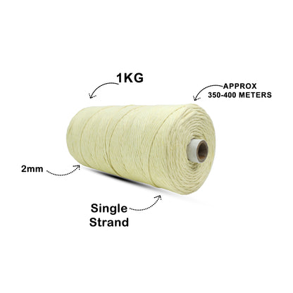 2mm Single Strand | Light Yellow | 350 - 400 Metres | 1kg Spool | Cotton | No 09