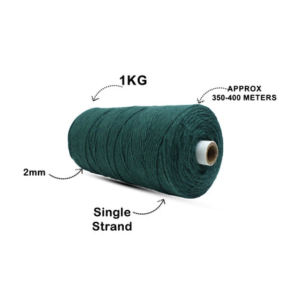 2mm Single Strand | Forest Green | 350 - 400 Metres | 1kg Spool | Cotton | No 10