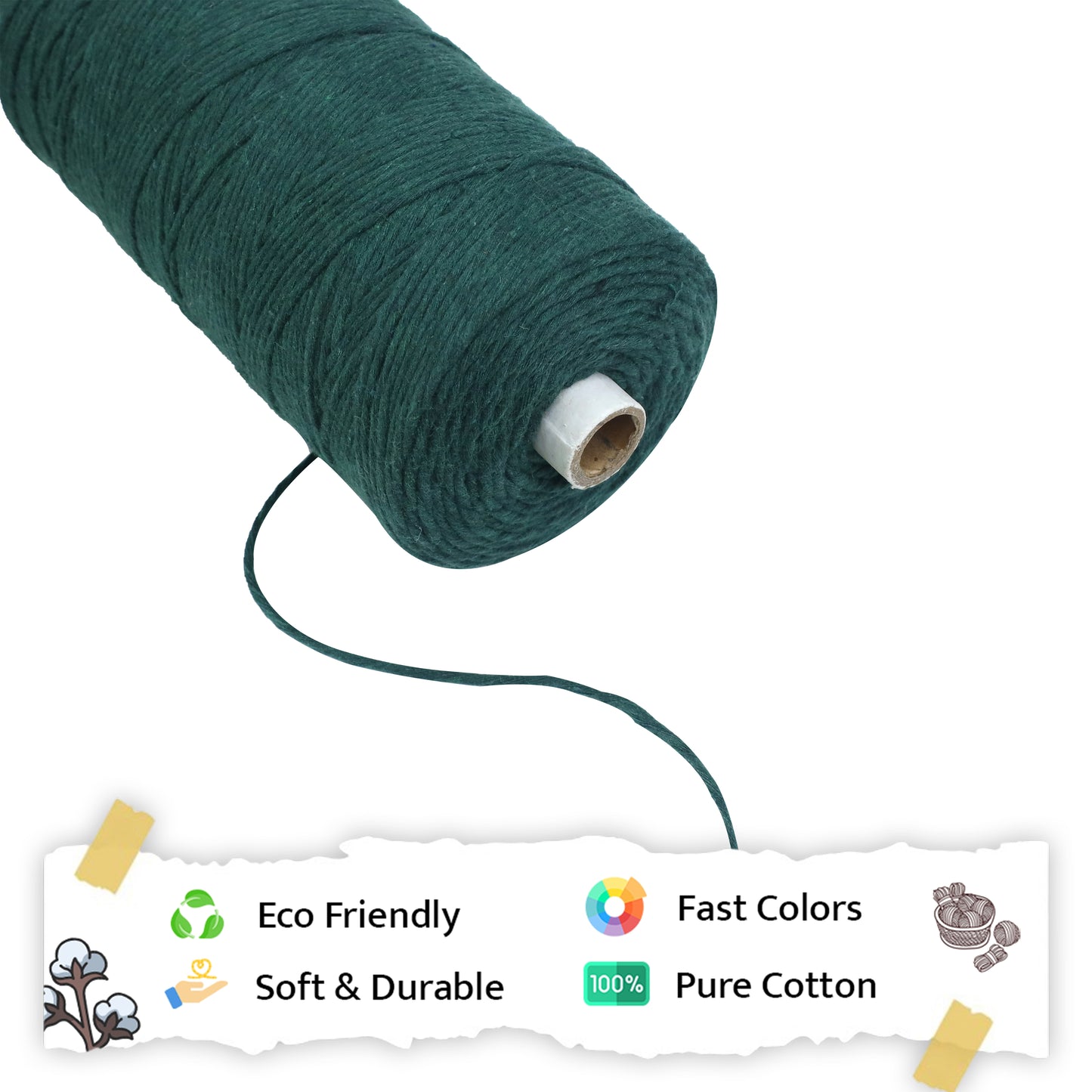 2mm Single Strand | Forest Green | 350 - 400 Metres | 1kg Spool | Cotton | No 10