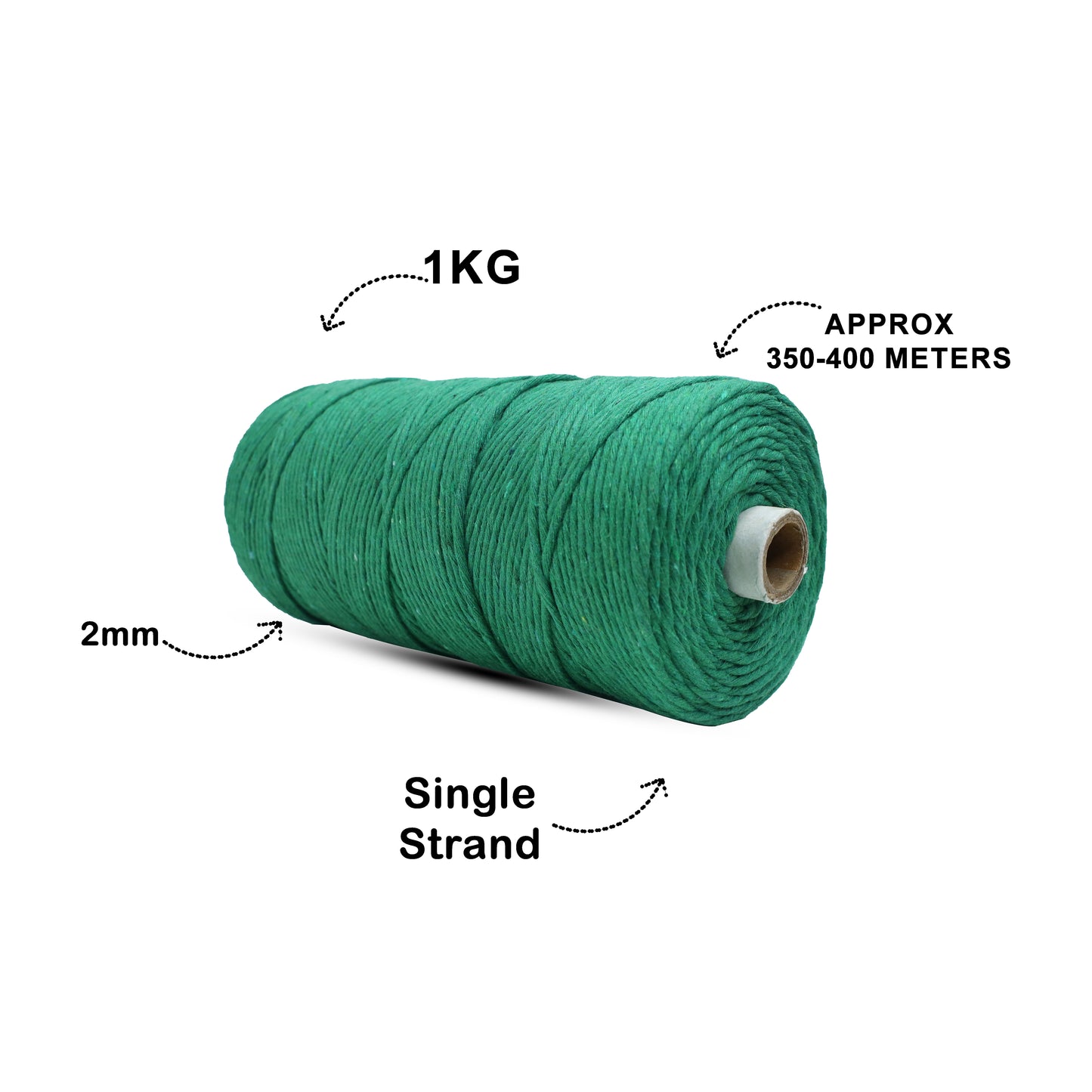 2mm Single Strand | Green | 350 - 400 Metres | 1kg Spool | Cotton | No 11