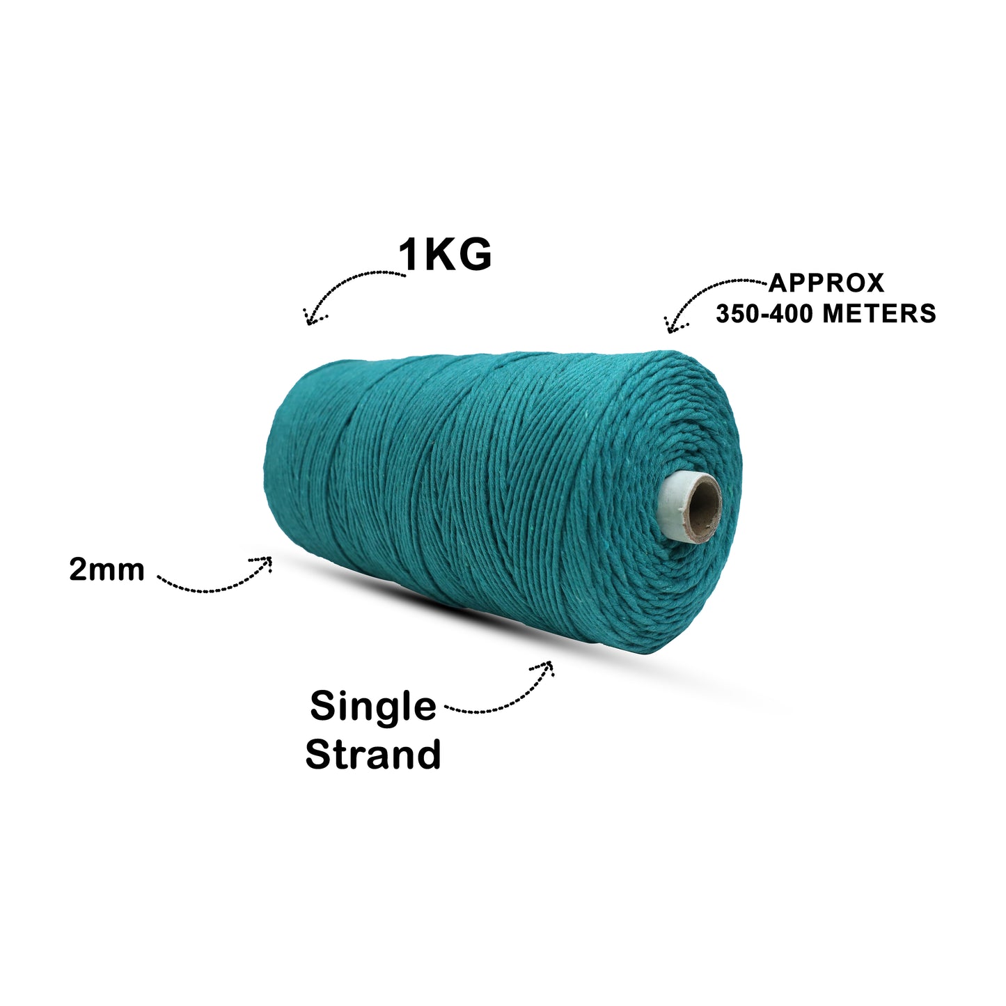 2mm Single Strand | Sea Green | 350 - 400 Metres | 1kg Spool | Cotton | No 12