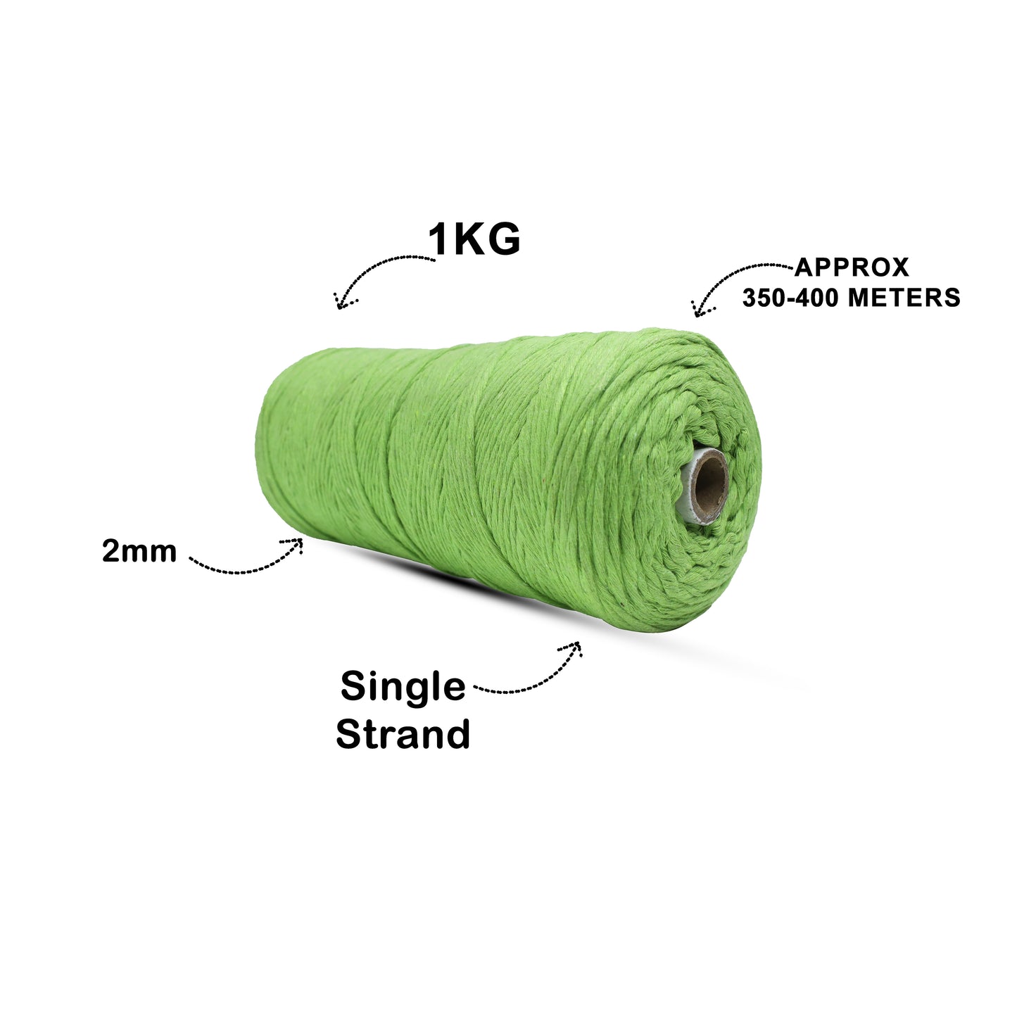 2mm Single Strand | Parrot Green | 350 - 400 Metres | 1kg Spool | Cotton | No 13