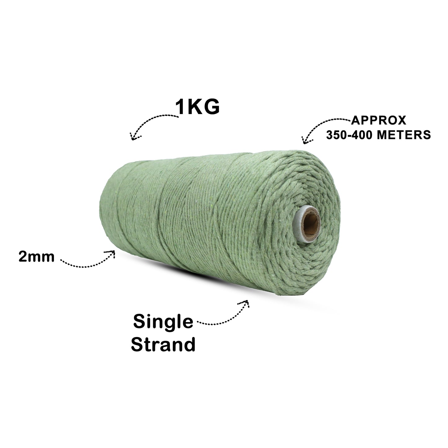 2mm Single Strand | Olive Green | 350 - 400 Metres | 1kg Spool | Cotton | No 14