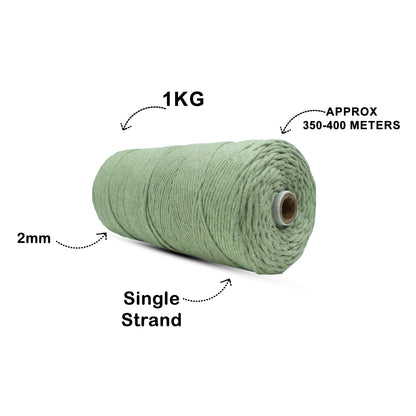 2mm Single Strand | Olive Green | 350 - 400 Metres | 1kg Spool | Cotton | No 14