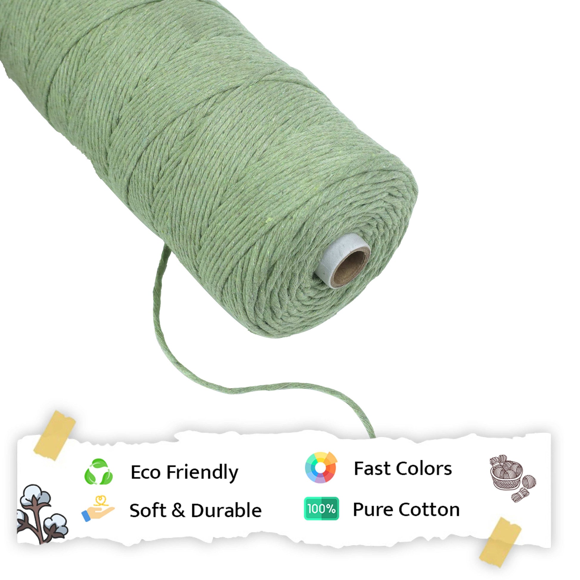 2mm Single Strand | Olive Green | 350 - 400 Metres | 1kg Spool | Cotton | No 14