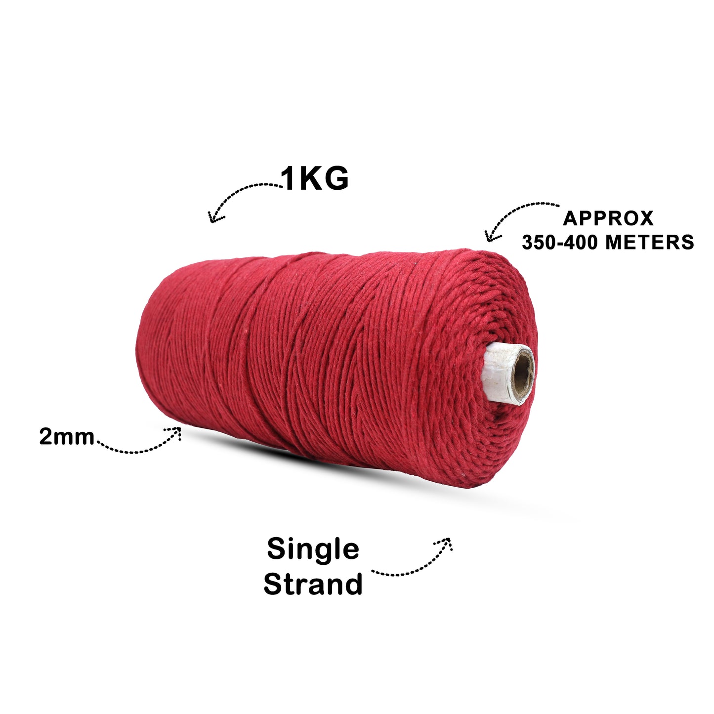 2mm Single Strand | Red | 350 - 400 Metres | 1kg Spool | Cotton | No 15