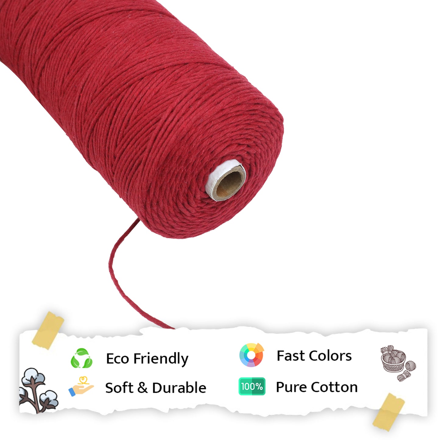 2mm Single Strand | Red | 350 - 400 Metres | 1kg Spool | Cotton | No 15