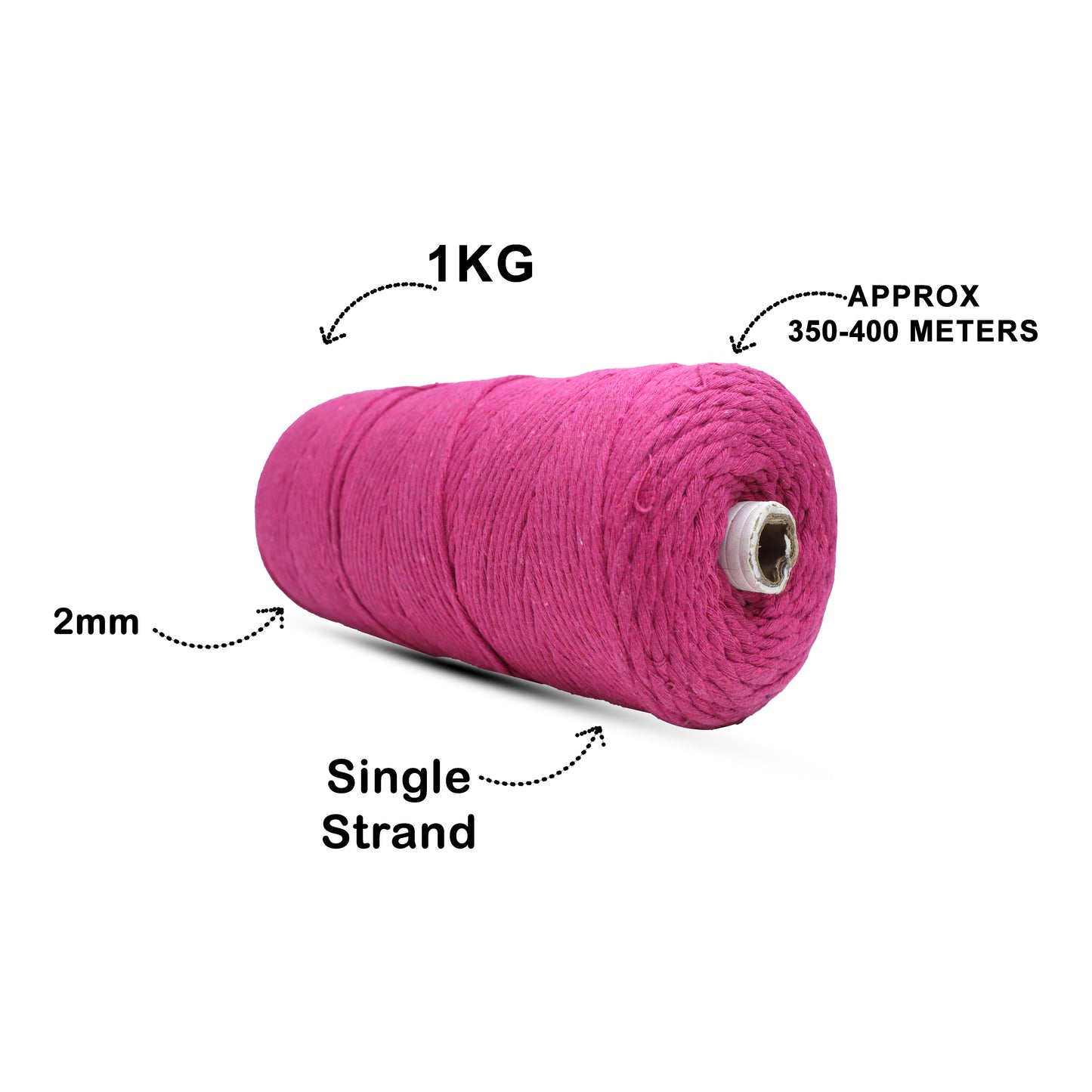 2mm Single Strand | Hot Pink | 350 - 400 Metres | 1kg Spool | Cotton | No 16