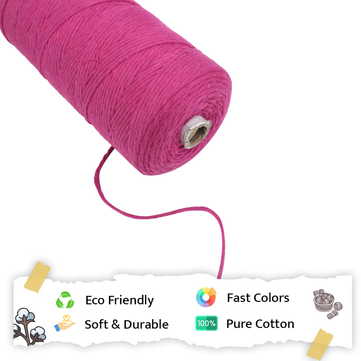 2mm Single Strand | Hot Pink | 350 - 400 Metres | 1kg Spool | Cotton | No 16