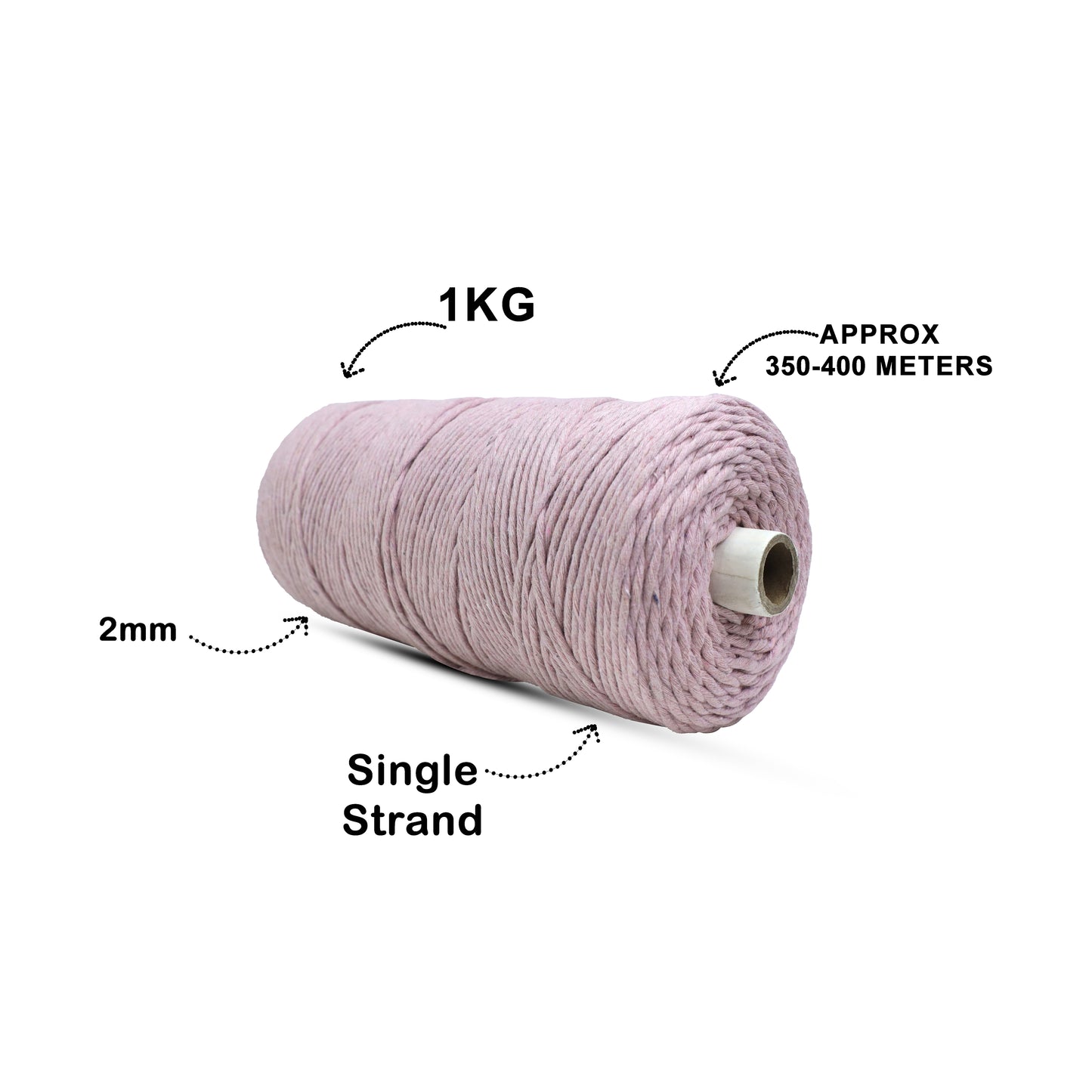 2mm Single Strand | Baby Pink | 350 - 400 Metres | 1kg Spool | Cotton | No 18