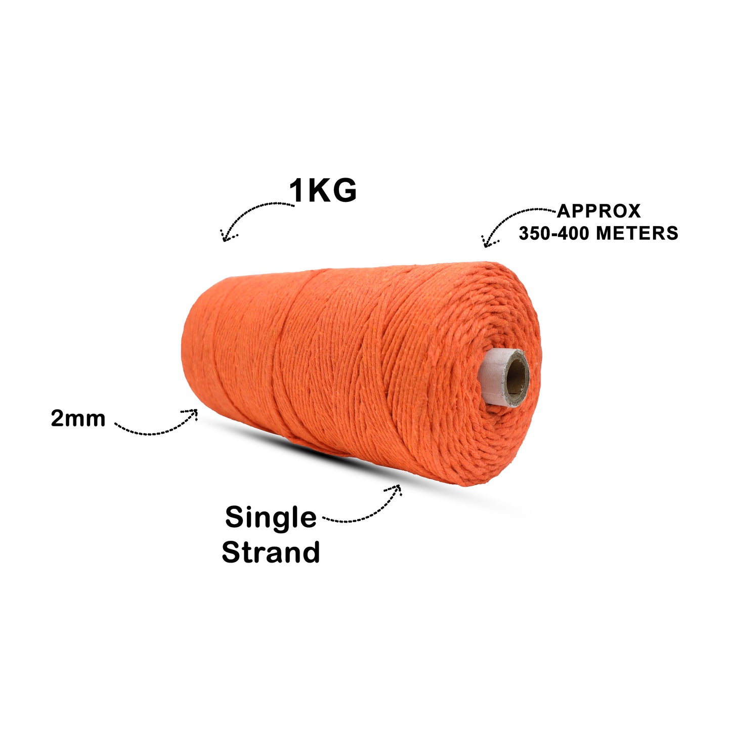 2mm Single Strand | Orange | 350 - 400 Metres | 1kg Spool | Cotton | No 19