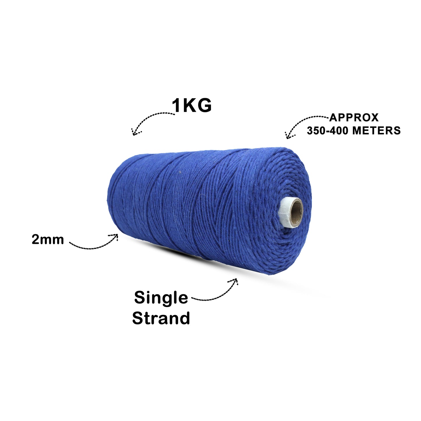 2mm Single Strand | Sapphire Blue | 350 - 400 Metres | 1kg Spool | Cotton | No 20