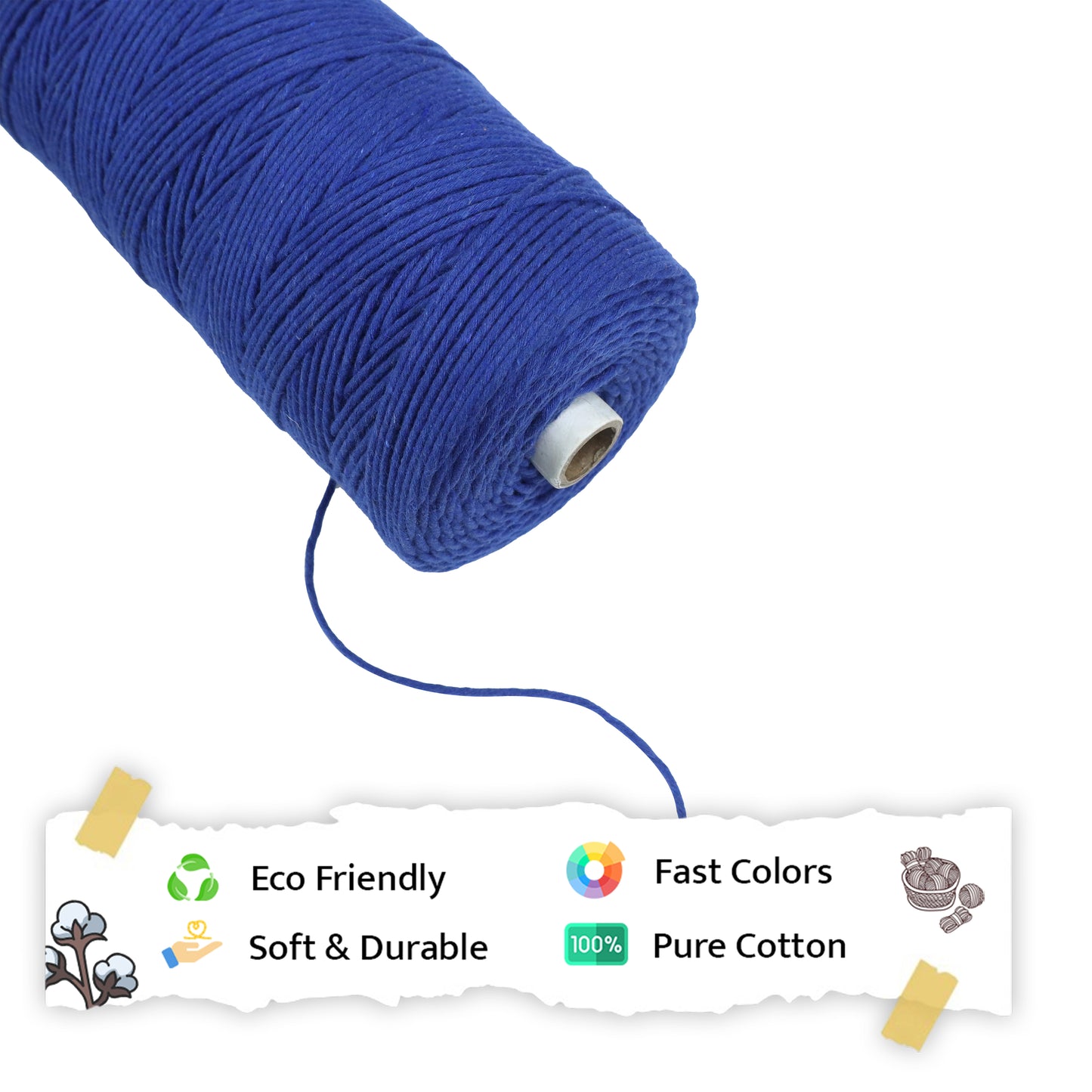 2mm Single Strand | Sapphire Blue | 350 - 400 Metres | 1kg Spool | Cotton | No 20