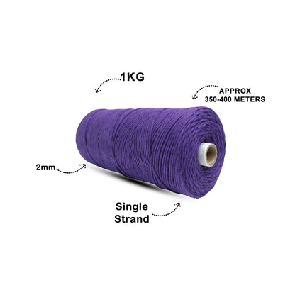 2mm Single Strand | Violet | 350 - 400 Metres | 1kg Spool | Cotton | No 21