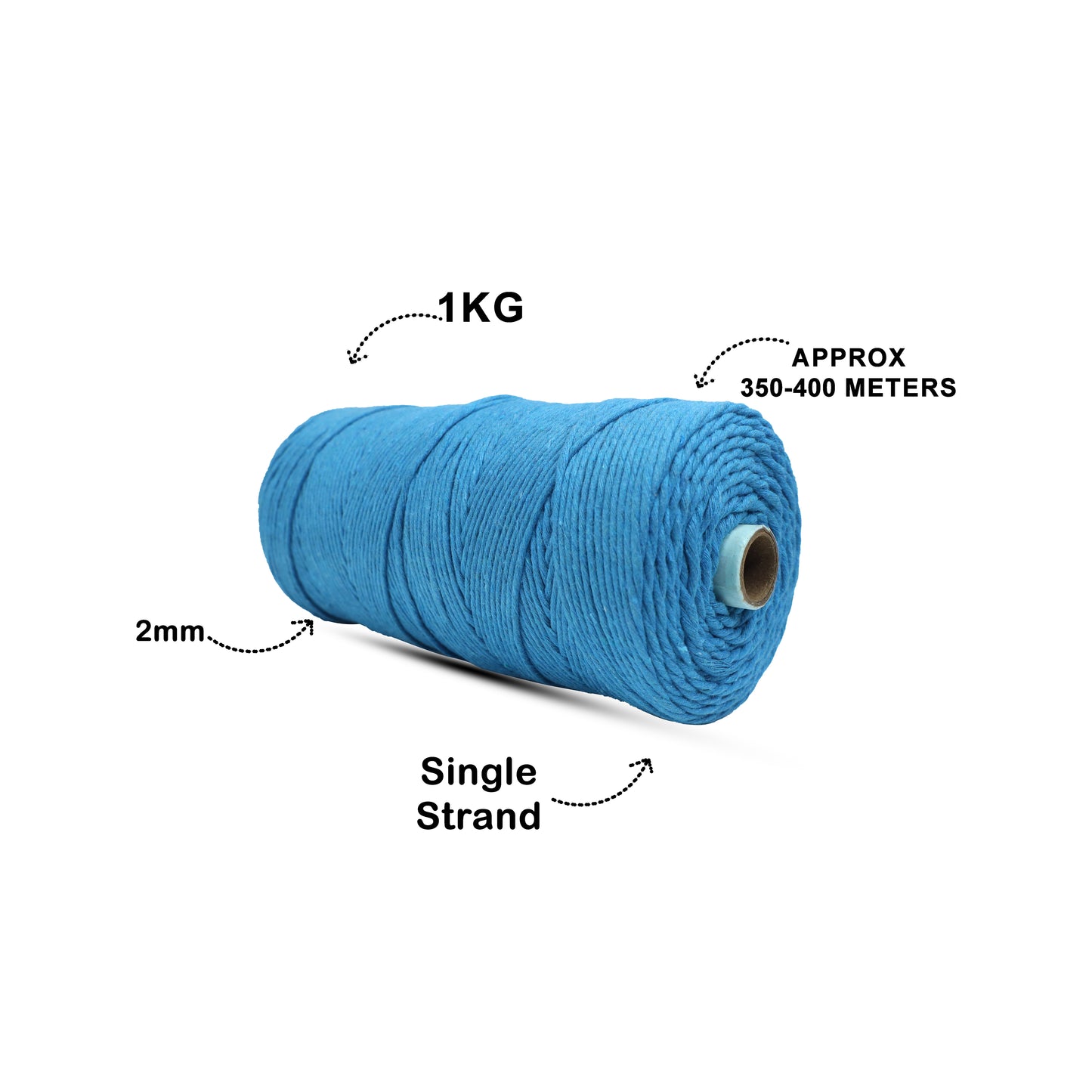 2mm Single Strand | Bright Blue | 350 - 400 Metres | 1kg Spool | Cotton | No 22