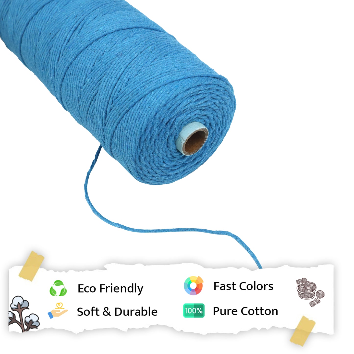 2mm Single Strand | Bright Blue | 350 - 400 Metres | 1kg Spool | Cotton | No 22