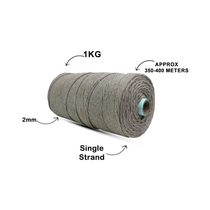 2mm Single Strand | Mud Colour | 350 - 400 Metres | 1kg Spool | Cotton | No 23