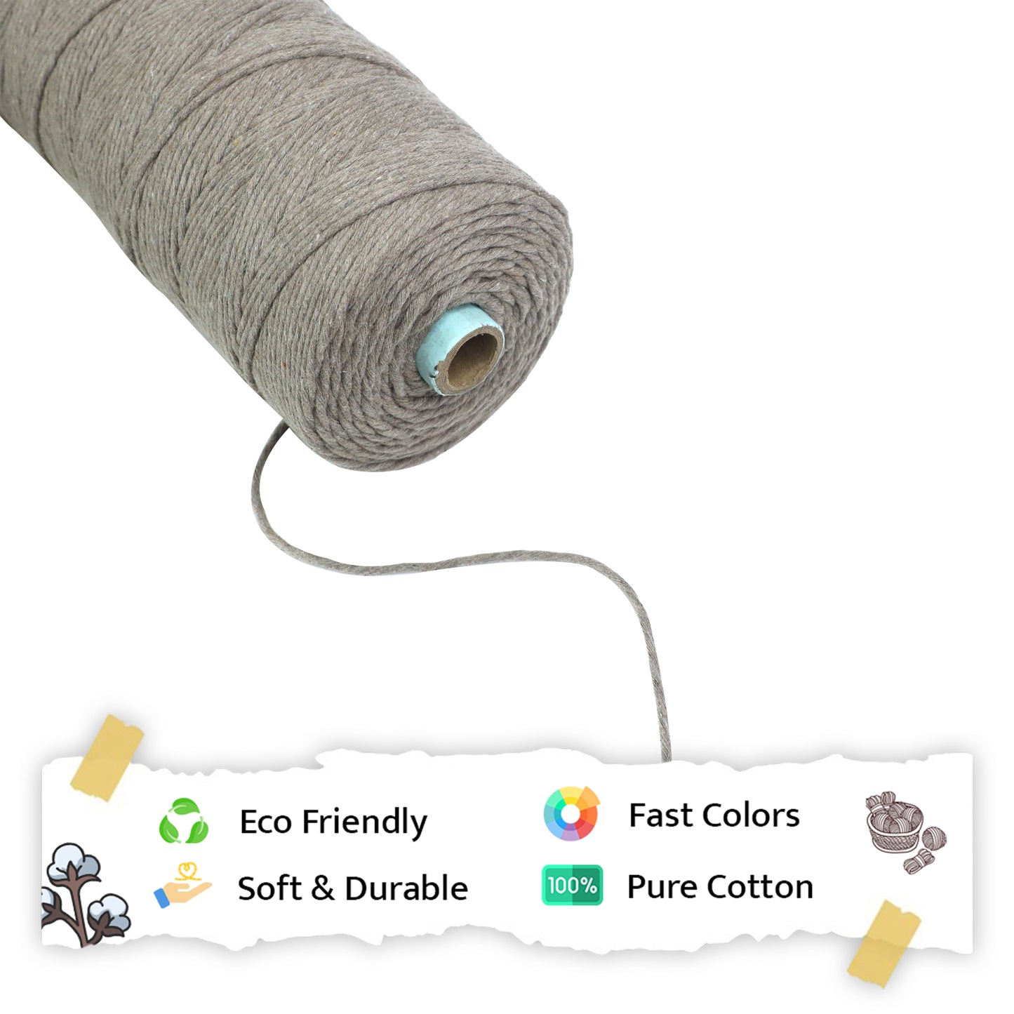 2mm Single Strand | Mud Colour | 350 - 400 Metres | 1kg Spool | Cotton | No 23