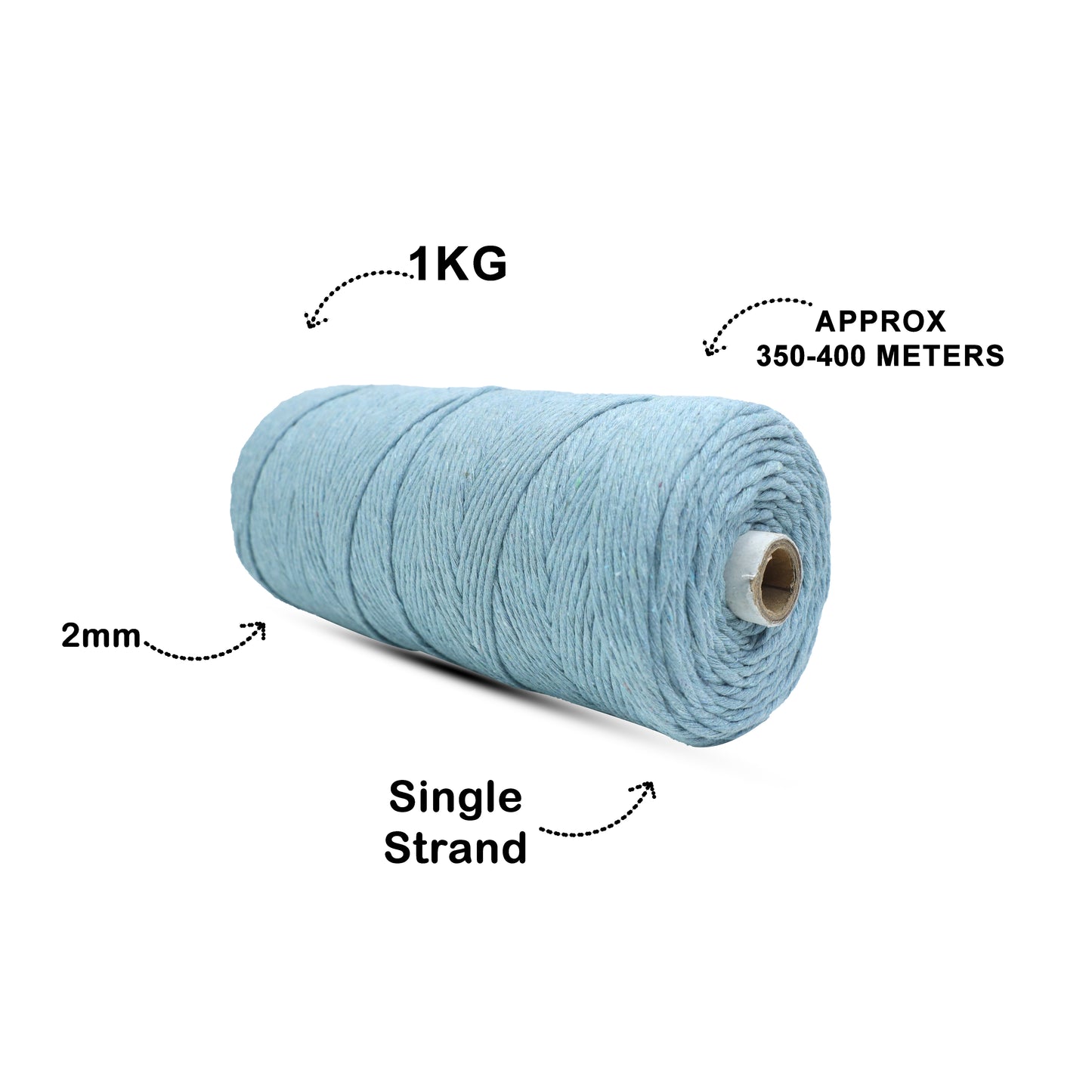 2mm Single Strand | Mint Blue | 350 - 400 Metres | 1kg Spool | Cotton | No 25