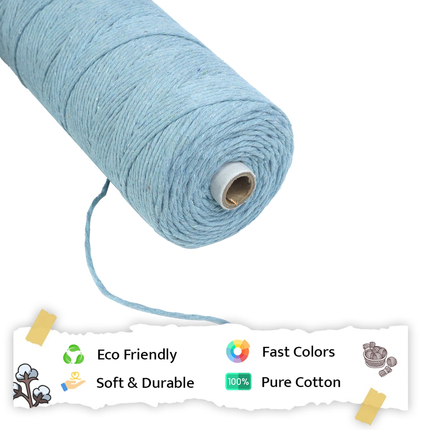 2mm Single Strand | Mint Blue | 350 - 400 Metres | 1kg Spool | Cotton | No 25