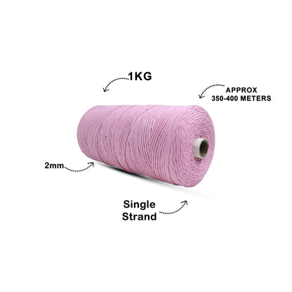 2mm Single Strand | Bubblegum Pink | 350 - 400 Metres | 1kg Spool | Cotton | No 26