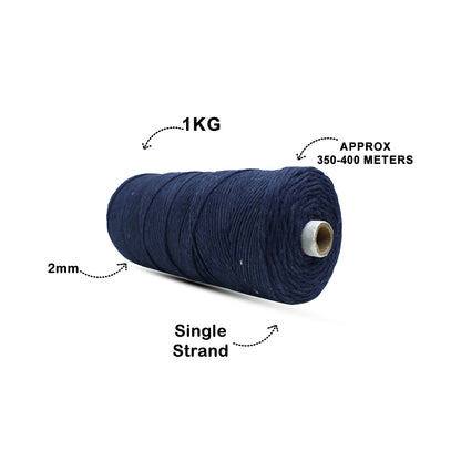 2mm Single Strand | Dark Blue | 350 - 400 Metres | 1kg Spool | Cotton | No 27