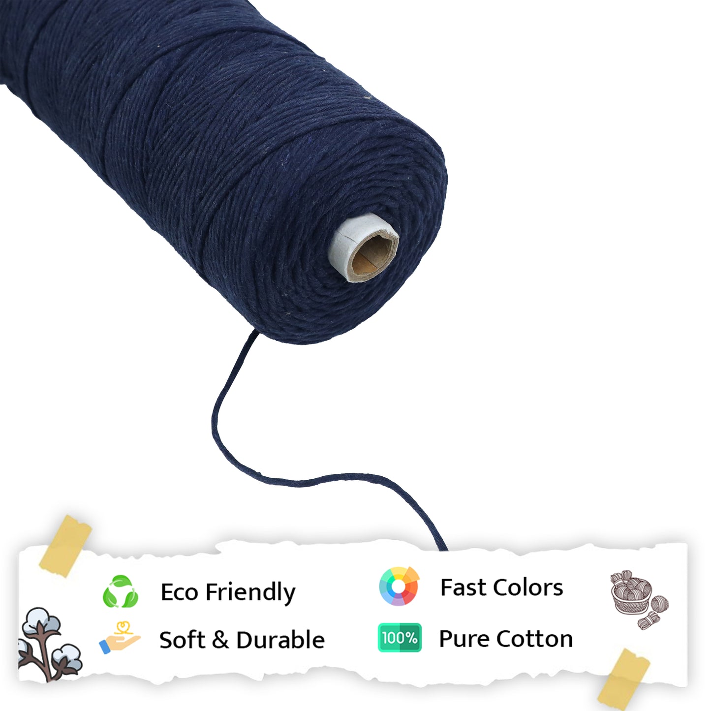 2mm Single Strand | Dark Blue | 350 - 400 Metres | 1kg Spool | Cotton | No 27