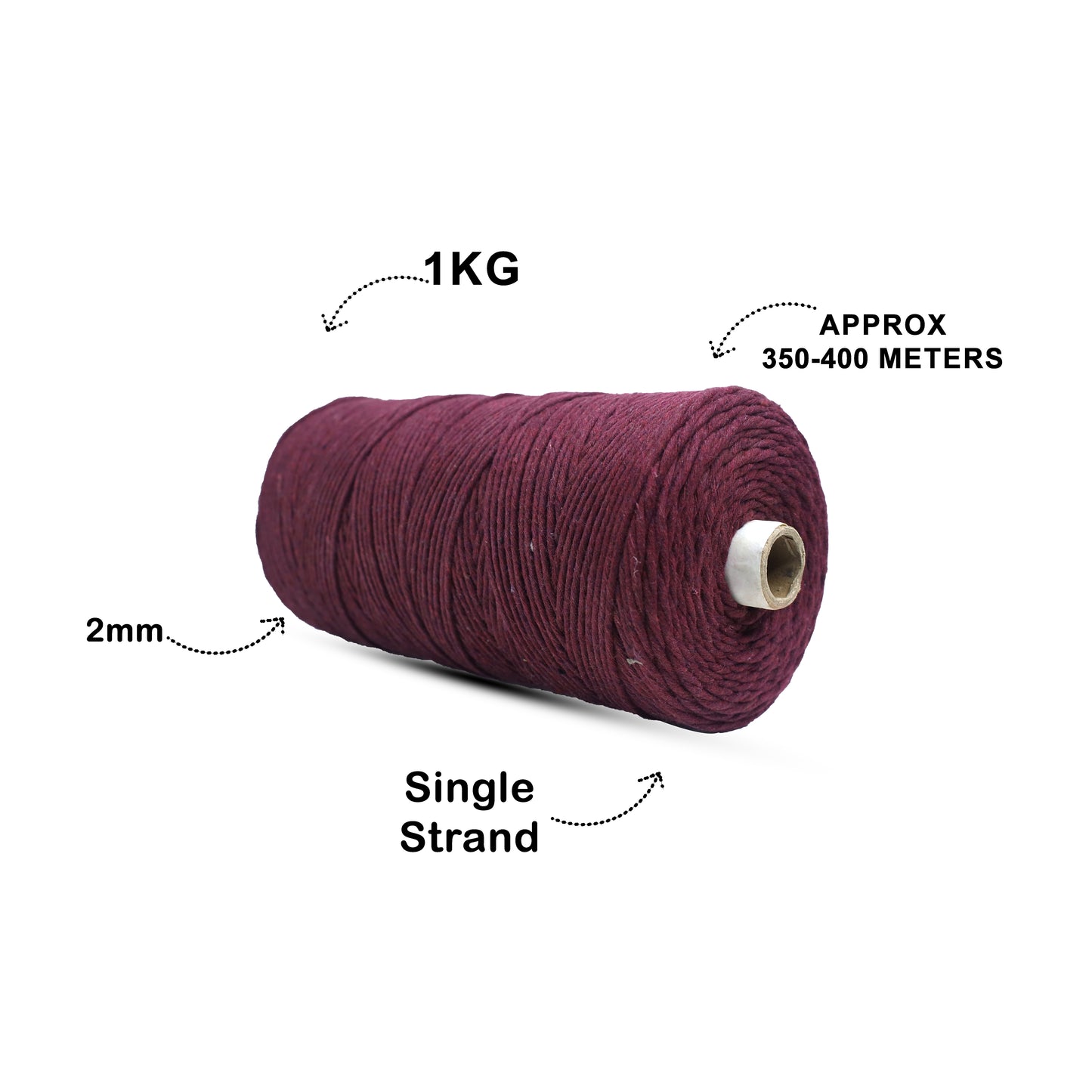 2mm Single Strand | Wine | 350 - 400 Metres | 1kg Spool | Cotton | No 29