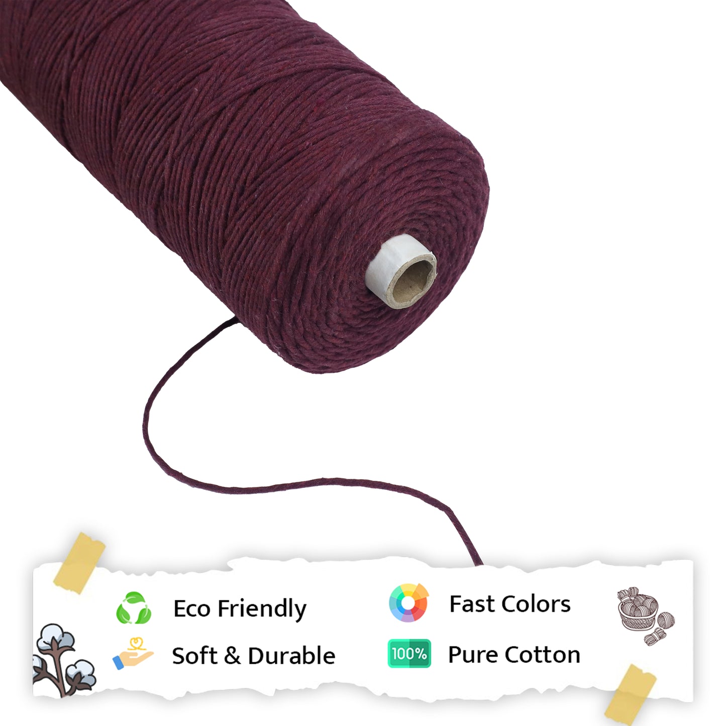 2mm Single Strand | Wine | 350 - 400 Metres | 1kg Spool | Cotton | No 29