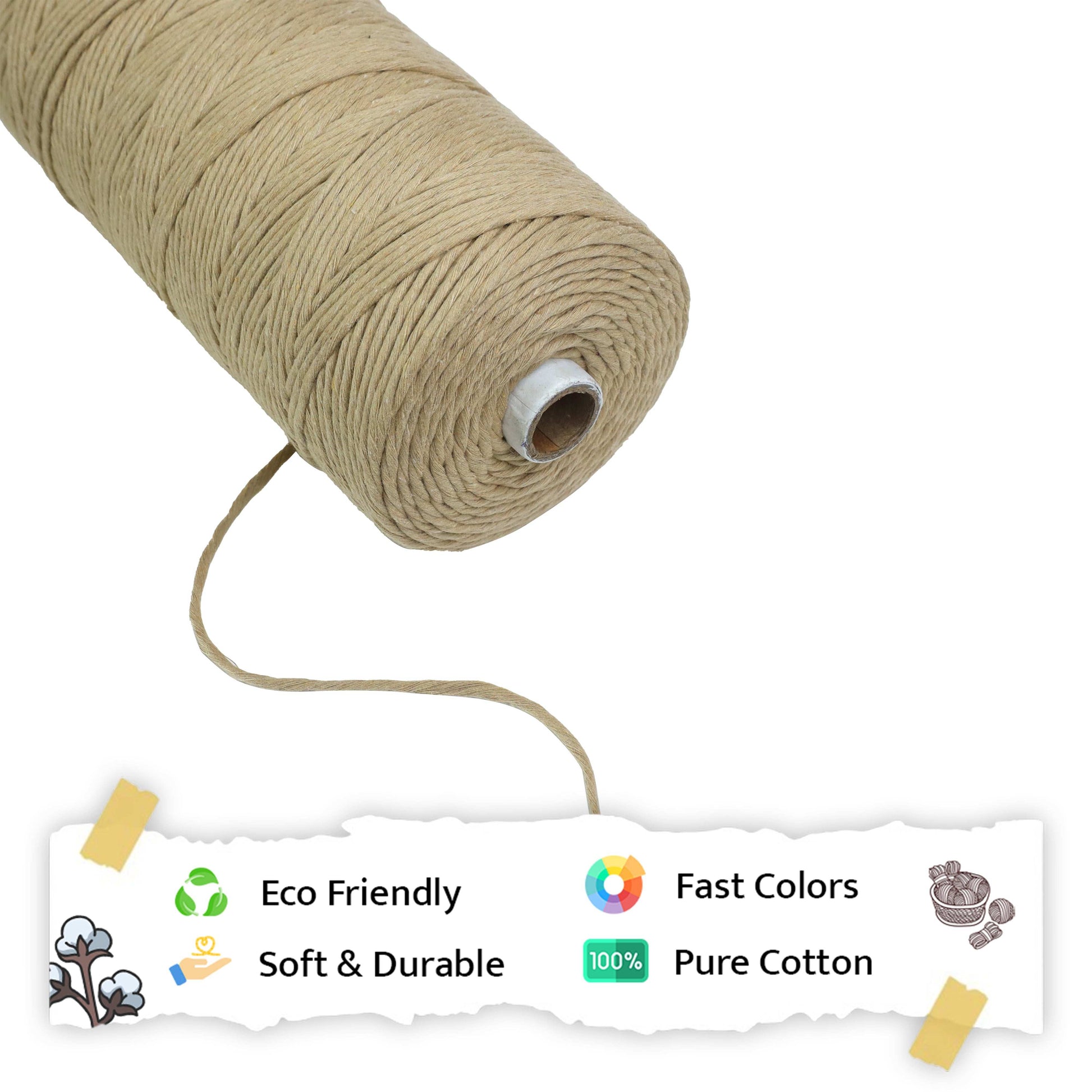 2mm Single Strand | Beige | 350 - 400 Metres | 1kg Spool | Cotton | No 30