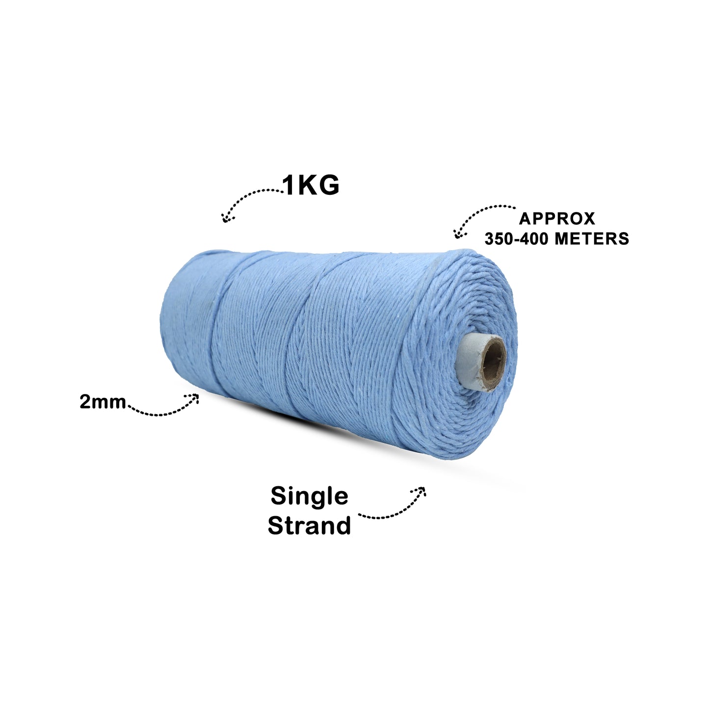 2mm Single Strand | Ice Blue | 350 - 400 Metres | 1kg Spool | Cotton | No 32