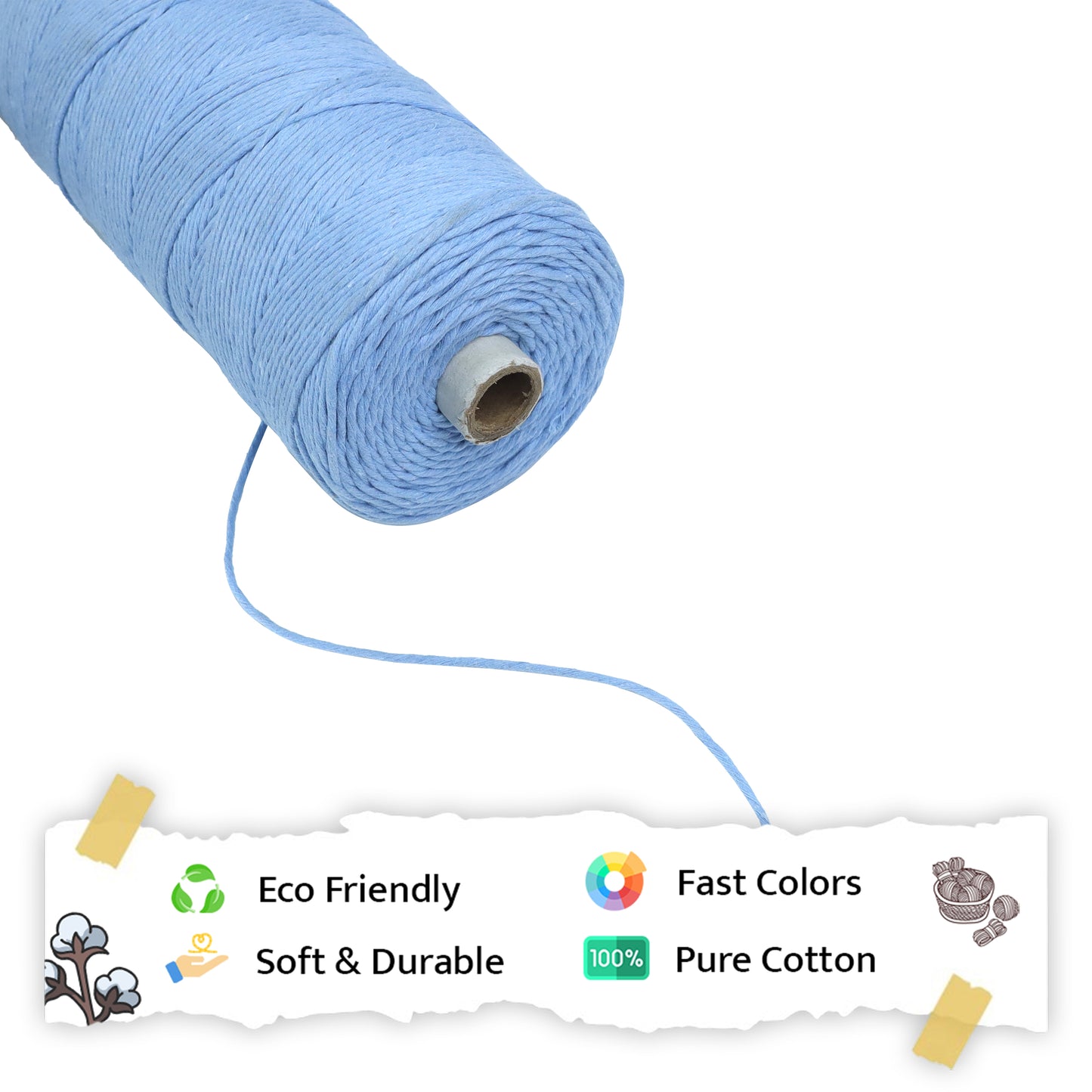 2mm Single Strand | Ice Blue | 350 - 400 Metres | 1kg Spool | Cotton | No 32