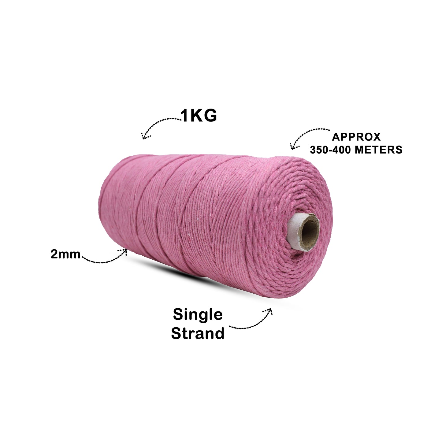 2mm Single Strand | Bright Pink | 350 - 400 Metres | 1kg Spool | Cotton | No 33