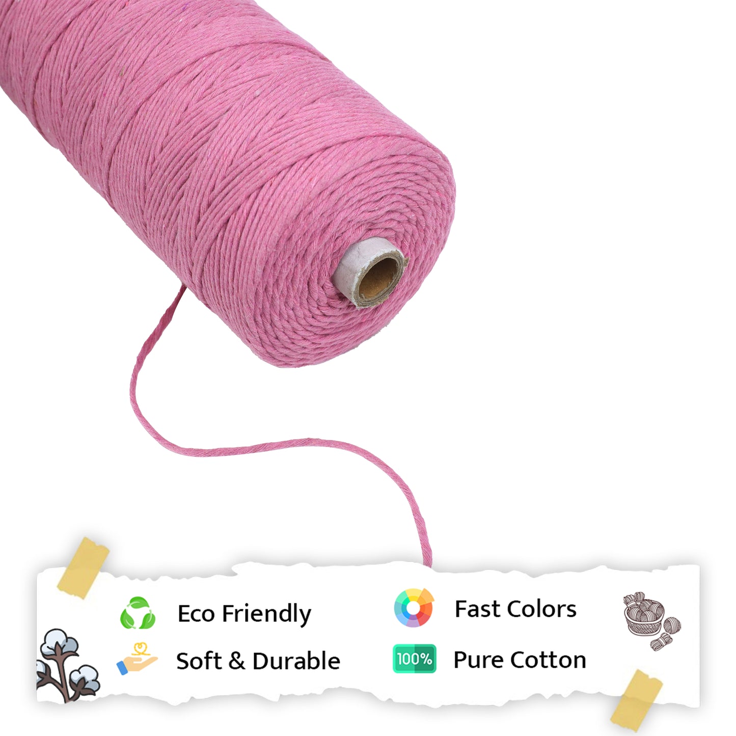 2mm Single Strand | Bright Pink | 350 - 400 Metres | 1kg Spool | Cotton | No 33