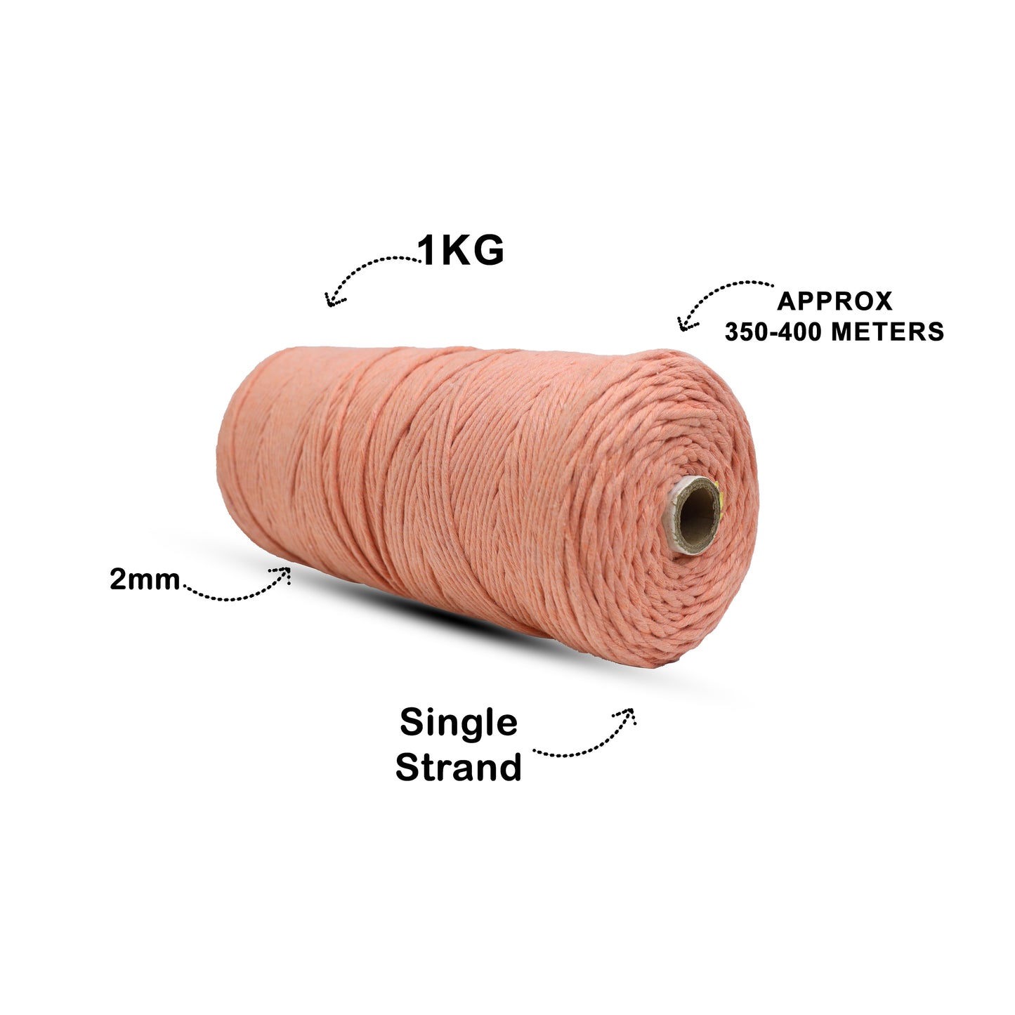 2mm Single Strand | Pastel Orange | 350 - 400 Metres | 1kg Spool | Cotton | No 34