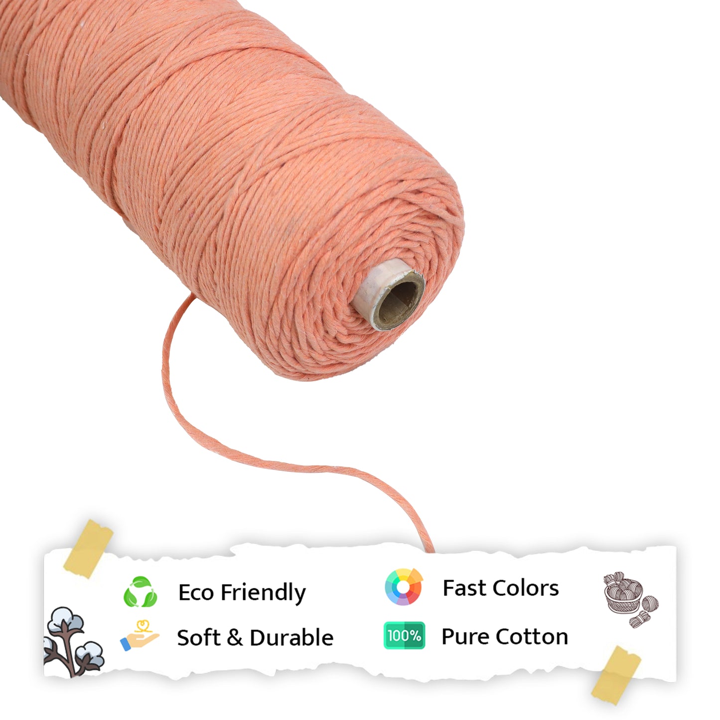 2mm Single Strand | Pastel Orange | 350 - 400 Metres | 1kg Spool | Cotton | No 34