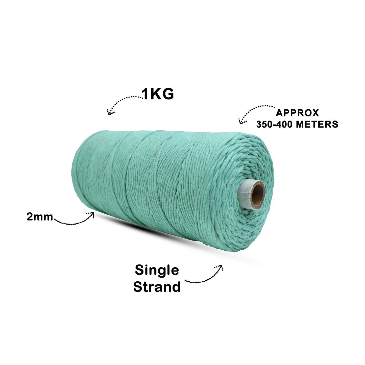 2mm Single Strand | Mint Green | 350 - 400 Metres | 1kg Spool | Cotton | No 35